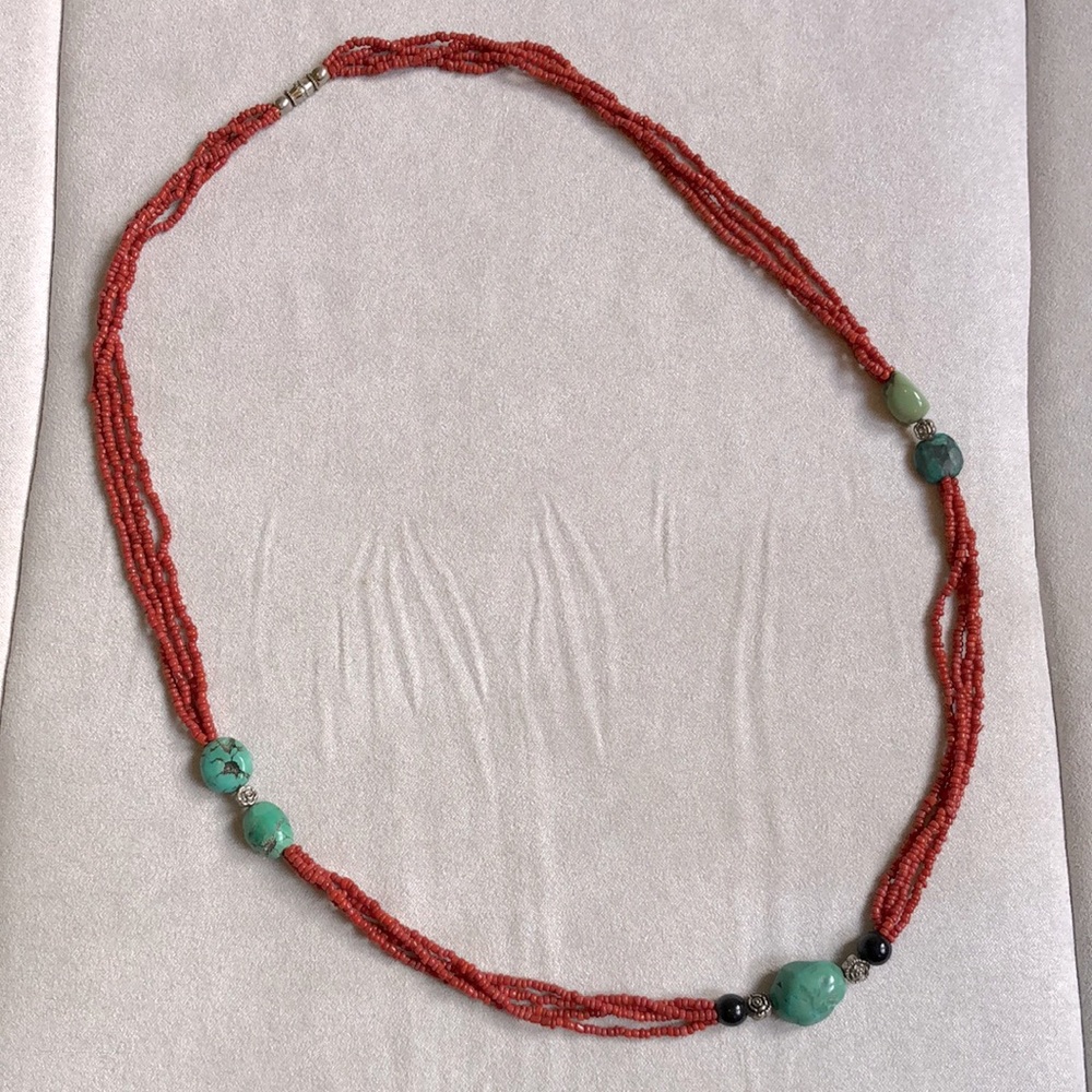 Red Coral & Turquoise Beaded Necklace